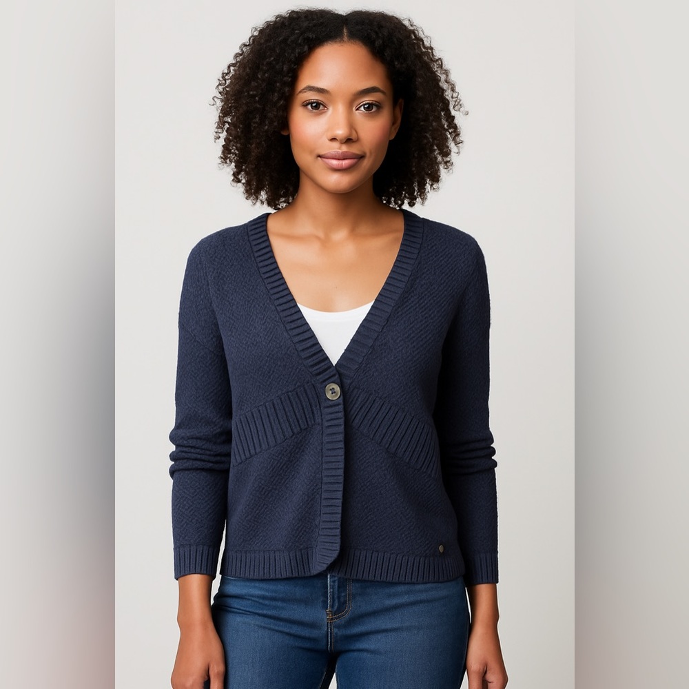 *Eddie Bauer Cotton Knit Cardigan Sweater XS | Navy Blue Textured Knit Button